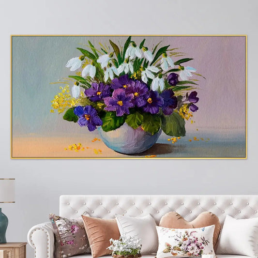 Big Panoramic A Bunch Of Flowers In A Vase Canvas Painting